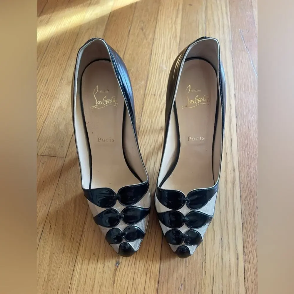 Christian Louboutin MOIRA 120 Black Patent Platform Pumps Cut Out Sz 38 - Picture 2 of 9